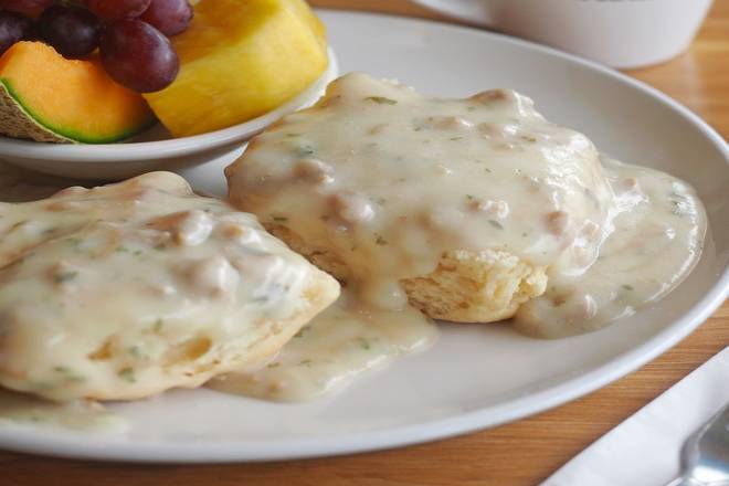 Order Betty's Southern Biscuit & Gravy food online from Broken Yolk Cafe store, San Marcos on bringmethat.com