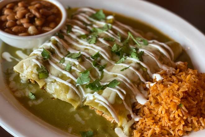 Order Carnitas Enchiladas food online from Hacienda Colorado store, Denver on bringmethat.com