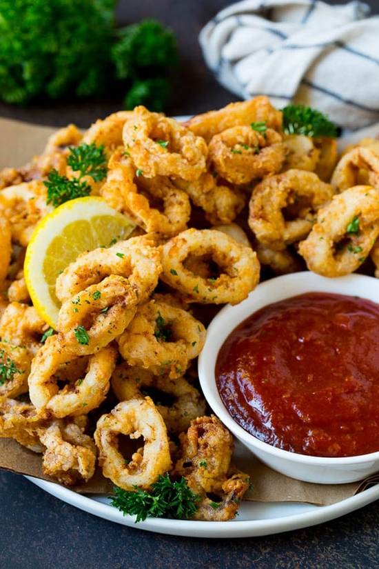 Order Fried Calamari App food online from Habeeb Grill By Pita Grill And Creperie store, Franklin on bringmethat.com