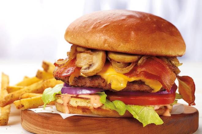 Order The Works Burger* food online from Bakers Square Restaurant & Pies store, Mankato on bringmethat.com
