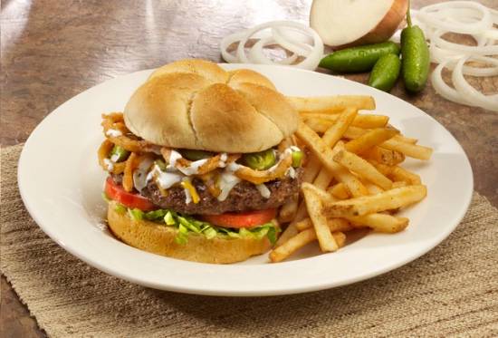 Order Jalapeño and Onion Straw Burger food online from Boston Restaurant & Sports Bar store, West Fargo on bringmethat.com