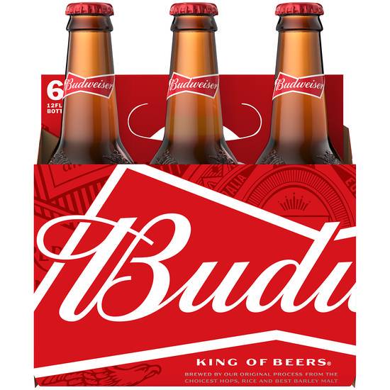 Order Budweiser, 6pk-12oz bottle beer (5.0% ABV) food online from Golden Ox Liquors store, Saint Augustine on bringmethat.com