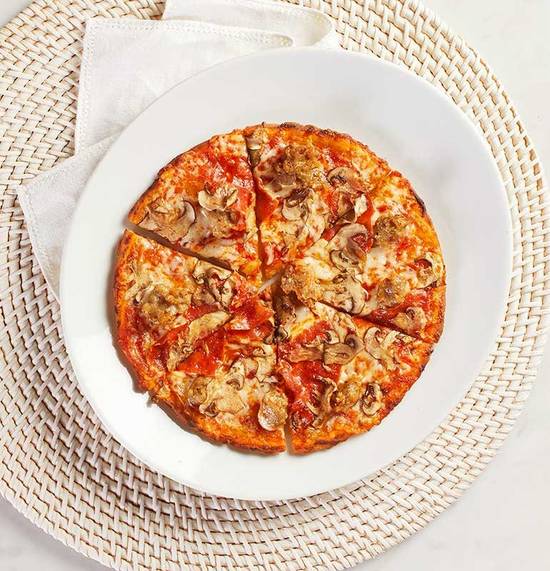 Order GLUTEN-FREE KIDS MUSHROOM PEPPERONI SAUSAGE PIZZA food online from California Pizza Kitchen - Tysons Corner store, McLean on bringmethat.com