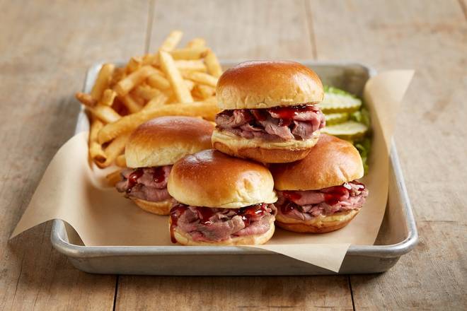 Order BBQ Tri-Tip Sliders With Fries* food online from Bj Restaurant & Brewhouse store, Baton Rouge on bringmethat.com