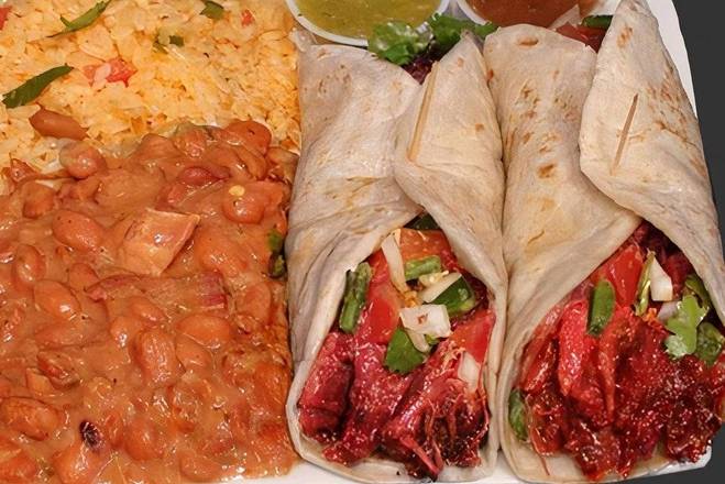 Order Barbacoa tacos plate food online from Breakfast, Burgers & Tax-Mex Express store, Cedar Park on bringmethat.com