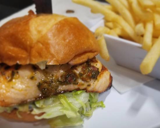 Order Grilled Salmon Burger food online from Otter Bar And Burger store, Seattle on bringmethat.com