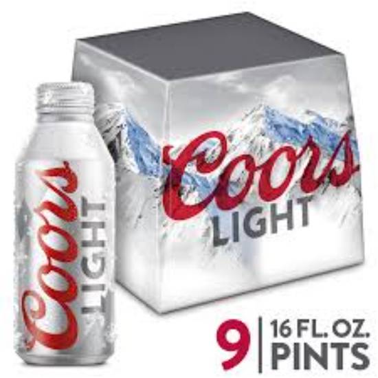 Order COORS LIGHT 16OZ 9PK Aluminum BOTTLES  food online from Duke Liquor & Jr. Market store, Los Angeles on bringmethat.com