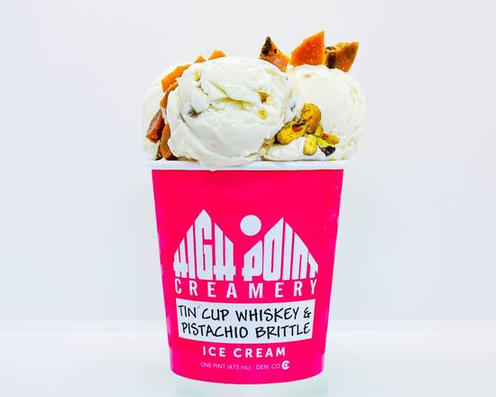 Order Tin Cup Whiskey with Pistachio Brittle (Pint) food online from High Point Creamery store, Denver on bringmethat.com