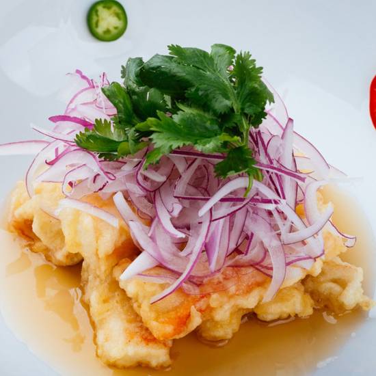 Order White Fish Tempura w/ Amazu Jalapeno food online from Matsuhisa store, Beverly Hills on bringmethat.com