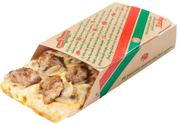 Order Sausage and Mushroom Regular Slice food online from Rocky Rococo store, Oshkosh on bringmethat.com
