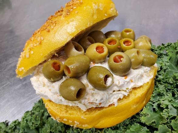 Order Olive Cream Cheese on a Bagel food online from Long Island Bagel Cafe store, Scarsdale on bringmethat.com