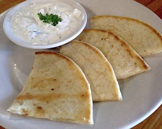 Order Tzatziki with Grilled Pita food online from Zachary's Restaurant store, Cape Canaveral on bringmethat.com