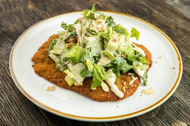 Order Chicken Milanesa with Caesar Salad on top and Almonds food online from Chicken Grill store, Miami on bringmethat.com