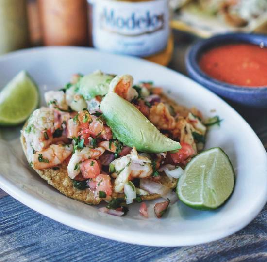Order Shrimp Ceviche Tostada food online from Taco Libre store, Jacksonville on bringmethat.com