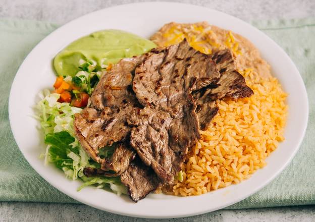 Order #12 - Carne Asada Plate (With Two Tortillas) food online from Betos Mexican Restaurant store, Salt Lake City on bringmethat.com