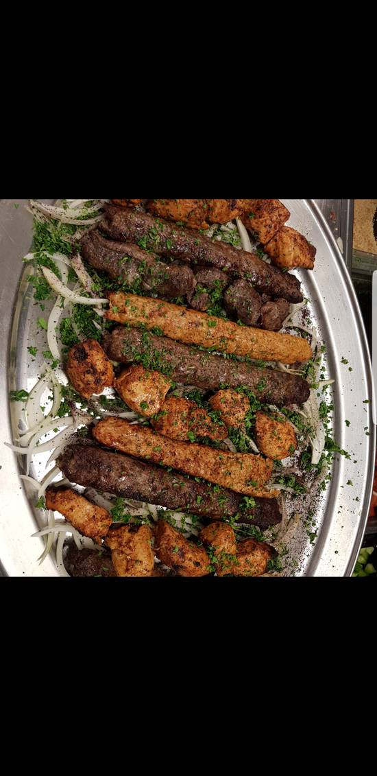 Order Family Style Platter w/ 12 skewers food online from Aladdin Mediterranean Restaurant store, MIAMI on bringmethat.com