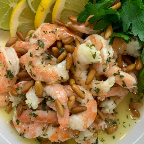 Order Shrimp Platter with Parsley and Toasted Almond GF food online from Mediterraneaneat All With Olive Oil store, Dallas on bringmethat.com