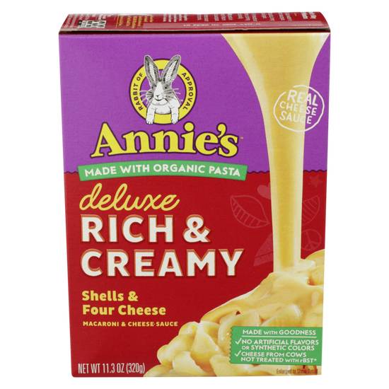 Order Annie's Homegrown Deluxe Rich & Creamy Shells & Four Cheese Pasta & Cheese Sauce 11.3oz food online from Everyday Needs by Gopuff store, Baton Rouge on bringmethat.com