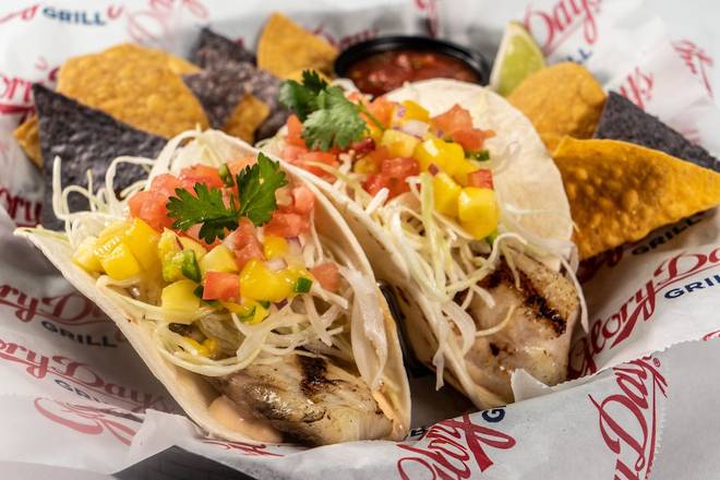 Order GRILLED FISH SOFT TACOS food online from Glory Days Grill store, Apex on bringmethat.com