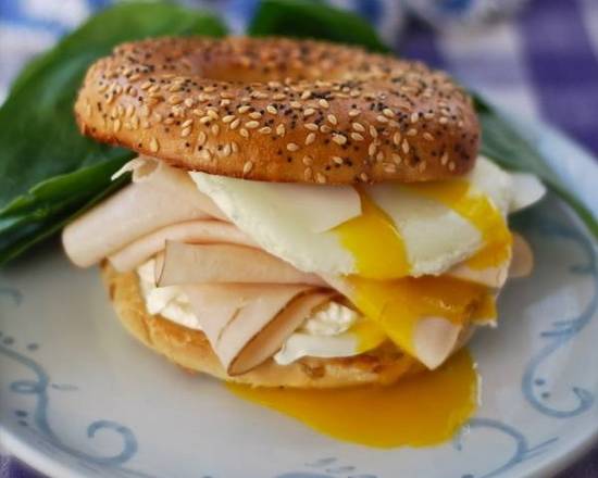 Order Turkey Eggs and cheese on a bagel  food online from Brooklyn Bagel Boys store, New York on bringmethat.com
