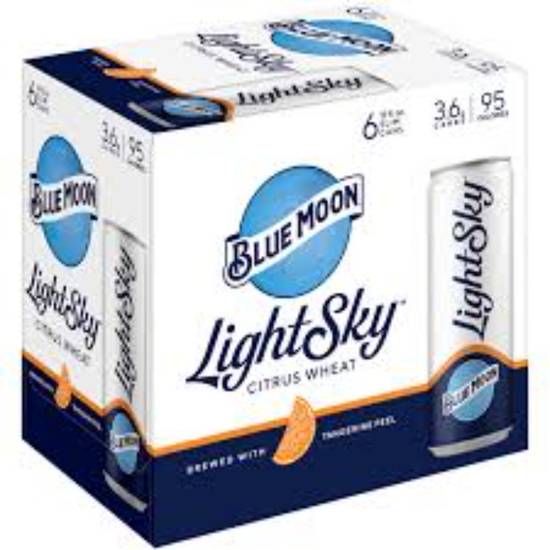 Order BLUE MOON LIGHT SKY 6PK CAN food online from Duke Liquor & Jr. Market store, Los Angeles on bringmethat.com