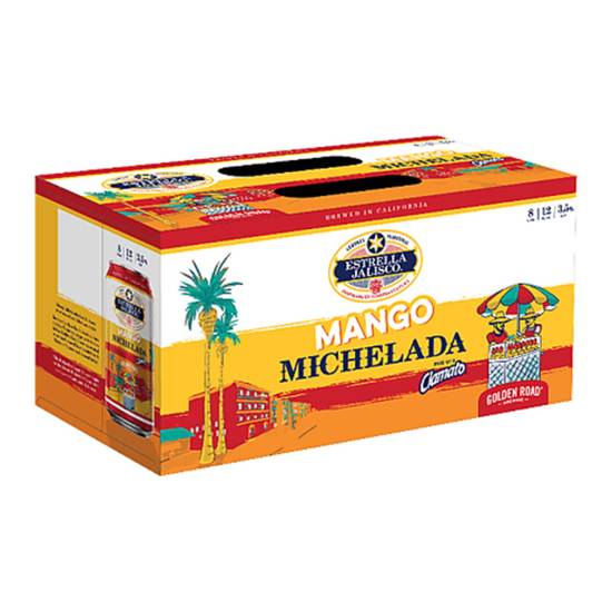 Order Estrella Jalisco Mango Michelada Beer Can 12 fl oz-8pack food online from Rocky Liquor store, Claremont on bringmethat.com