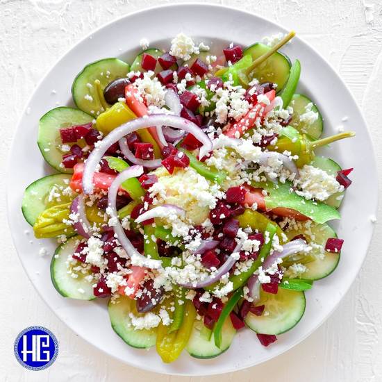 Order Horiatiki (Village) Salad food online from The Hungry Greek store, Tampa on bringmethat.com