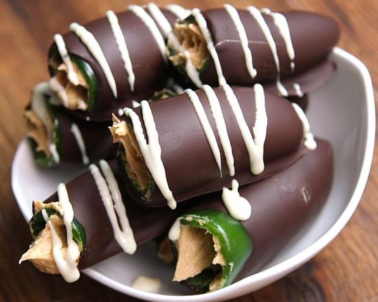 Order Stuffed Jalapeños Dipped in Chocolate - 6 in a Box food online from Lb Cake Stop store, Baldwin Park on bringmethat.com