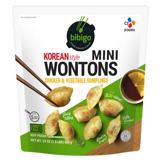 Order Bibigo Frozen Chicken & Vegetable Mini Wontons 24oz food online from Everyday Needs by Gopuff store, Stockton on bringmethat.com