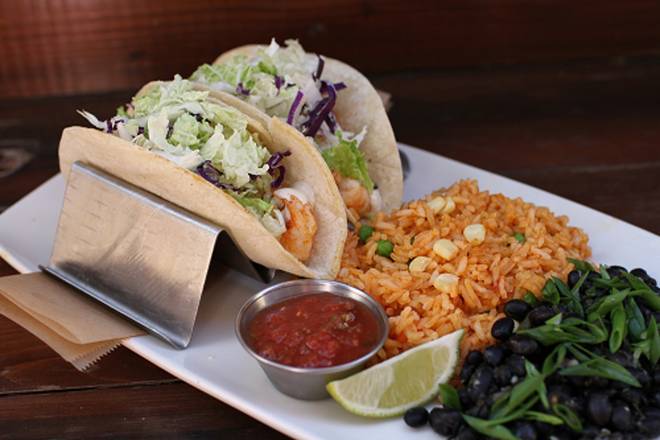 Order Grilled Shrimp Tacos food online from Lazy Dog Restaurant & Bar store, Addison on bringmethat.com