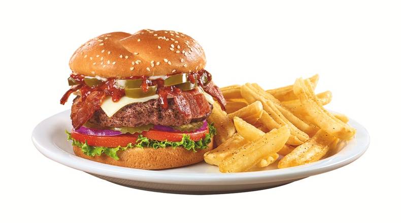 Order Flamin' 5-Pepper Burger food online from Denny store, Weslaco on bringmethat.com