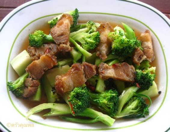 Order Crispy Pork Belly with Chinese Broccoli food online from Sticky Rice Cafe store, Oakland on bringmethat.com