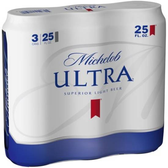 Order Michelob ULTRA Light Beer, 3 Pack Beer, 25 FL OZ Cans, 4.2% ABV food online from Rocky Liquor store, Claremont on bringmethat.com