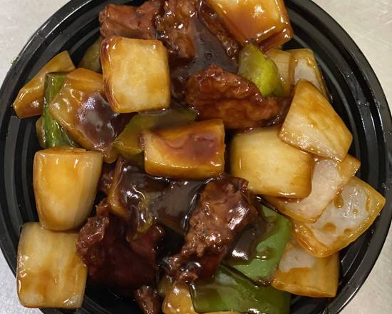 Order Pepper Steak with Rice food online from Halal Fusion Chinese Restaurant store, Philadelphia on bringmethat.com