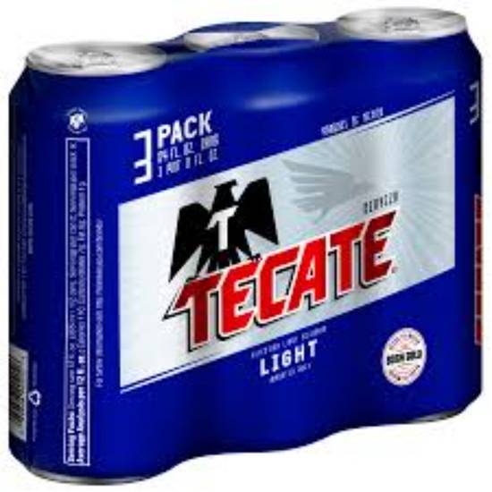 Order TECATE LIGHT 24oz 3pk CANS food online from Duke Liquor & Jr. Market store, Los Angeles on bringmethat.com