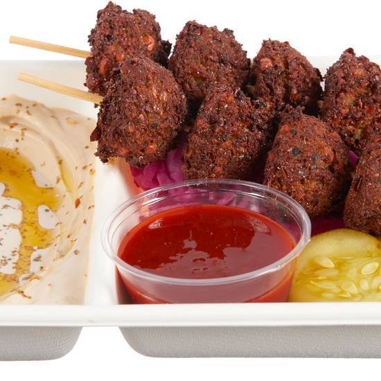 Order Falafel Skewers with Hummus and House Hot Sauce food online from Clover Food Lab store, Sudbury on bringmethat.com