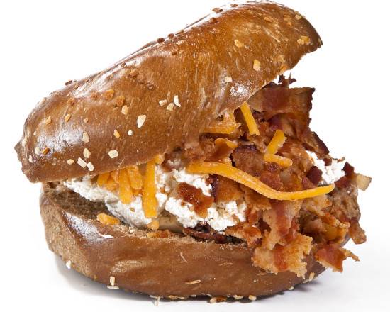 Order Bacon Garlic Cheddar Cream Cheese on a Bagel food online from Long Island Bagel Cafe store, Scarsdale on bringmethat.com