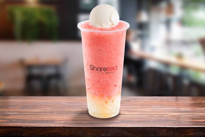 Order Strawberry Ice Blended with Lychee Jelly and Ice Cream food online from Sharetea store, Fountain Valley on bringmethat.com