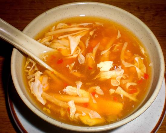 Order 17. Hot Sour Soup 酸辣汤（大） food online from Great Wall Chinese Restaurant store, Haysville on bringmethat.com