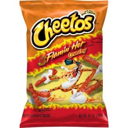 Order Cheetos Crunchy Flamin' Hot Cheese Flavored Snacks (8.5 oz) food online from The Hangover Shop by Vita Coco store, Miami on bringmethat.com