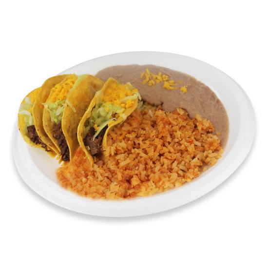 Order 1. Three Tacos (Your Choice) food online from Viva Burrito Co. store, Lakewood on bringmethat.com