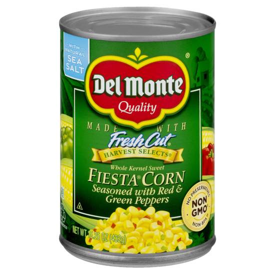 Order Del Monte Whole Kernel Fiesta Corn Seasoned with Peppers 15.25oz food online from Everyday Needs by Gopuff store, St. Petersburg on bringmethat.com