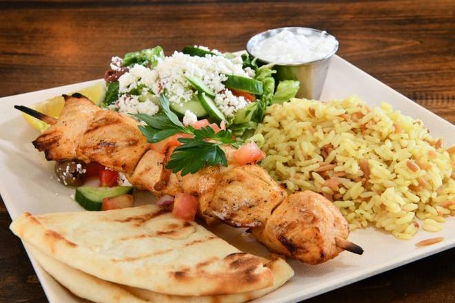Order Kids Souvlaki Plate food online from The Great Greek Mediterranean Grill store, Westminster on bringmethat.com