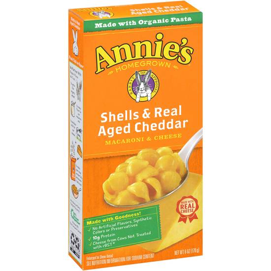 Order Annie's Homegrown Macaroni & Cheese, Shells & Real Aged Cheddar, 6 OZ food online from Cvs store, MARTINEZ on bringmethat.com
