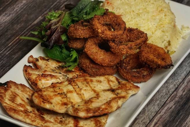 Order Marinated Grilled Chicken Platter food online from Holy Schnitzel store, Roseland on bringmethat.com