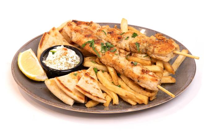 Order Chicken Souvlaki (Skewers) Platter food online from Vernon Grille store, New York on bringmethat.com