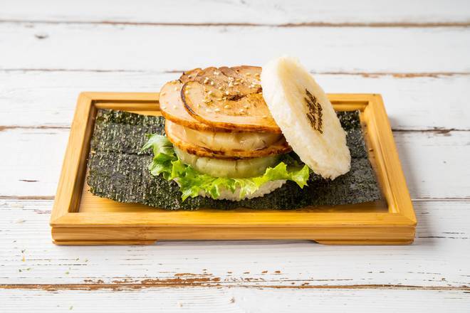 Order K4. Hawaii Chashu Rice Burger 夏威夷叉烧米汉堡 food online from Burger Now store, Cherry Hill on bringmethat.com