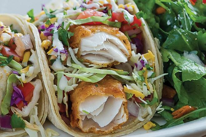 Order Tempura Battered Fish Taco food online from Sharky's Woodfired Mexican Grill store, Los Angeles on bringmethat.com