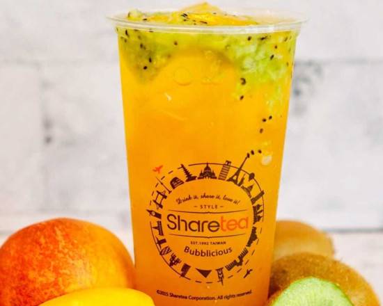 Order Peach Kiwi Tea W/Aiyu Jelly food online from Sharetea store, Oklahoma City on bringmethat.com