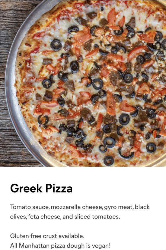Order Greek Pizza food online from Manhattan Pizza store, Fairfax on bringmethat.com